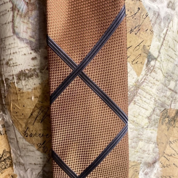Ben Sherman copper & blue asymmetric stripe Men’s 100% Silk Tie - Picture 2 of 9